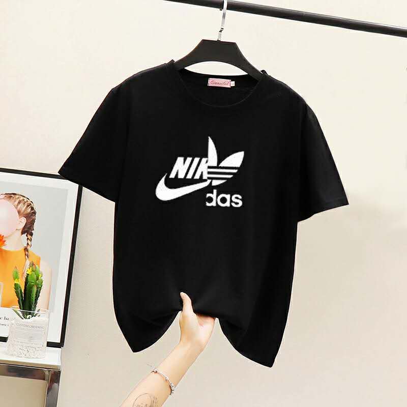 アディダス ナイキ コラボ Tシャツ 高校生 Nike Adidas 個性韓国ファッションinstagram原宿系ストリートシンプルLOGOプリント男女短袖Tシャツ